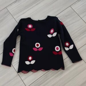 Jacadi Paris Navy Blue and Red Long Sleeved Sweater/Tunic with Scalloped Hem